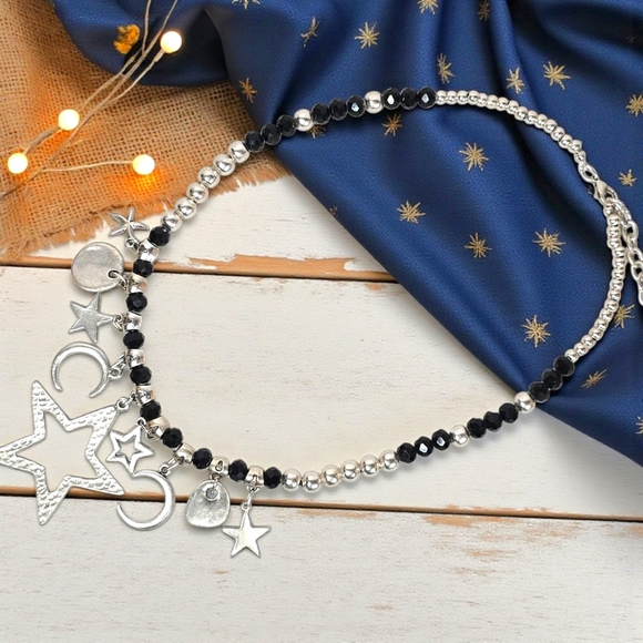 Celestial Boho Statement Necklace Turkish Handmade Silver Zamak Beads Artisan - Picture 13 of 13